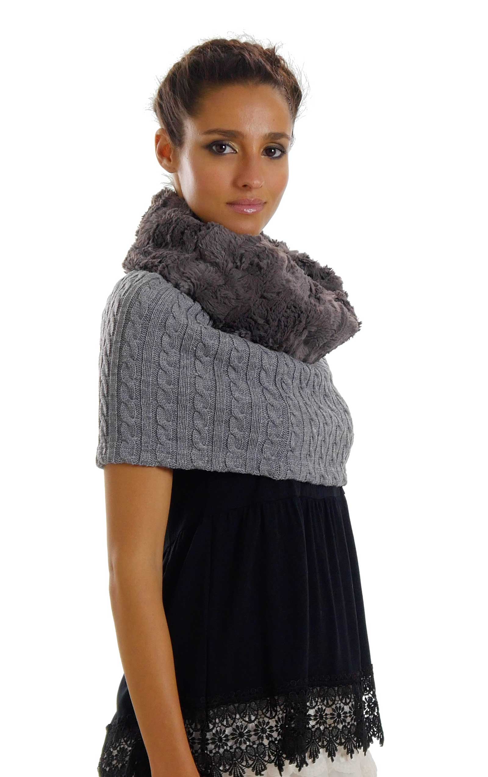 Faux fur Neck Warmer with Shoulder Covered Cable Knit Capelet - Shop Lev