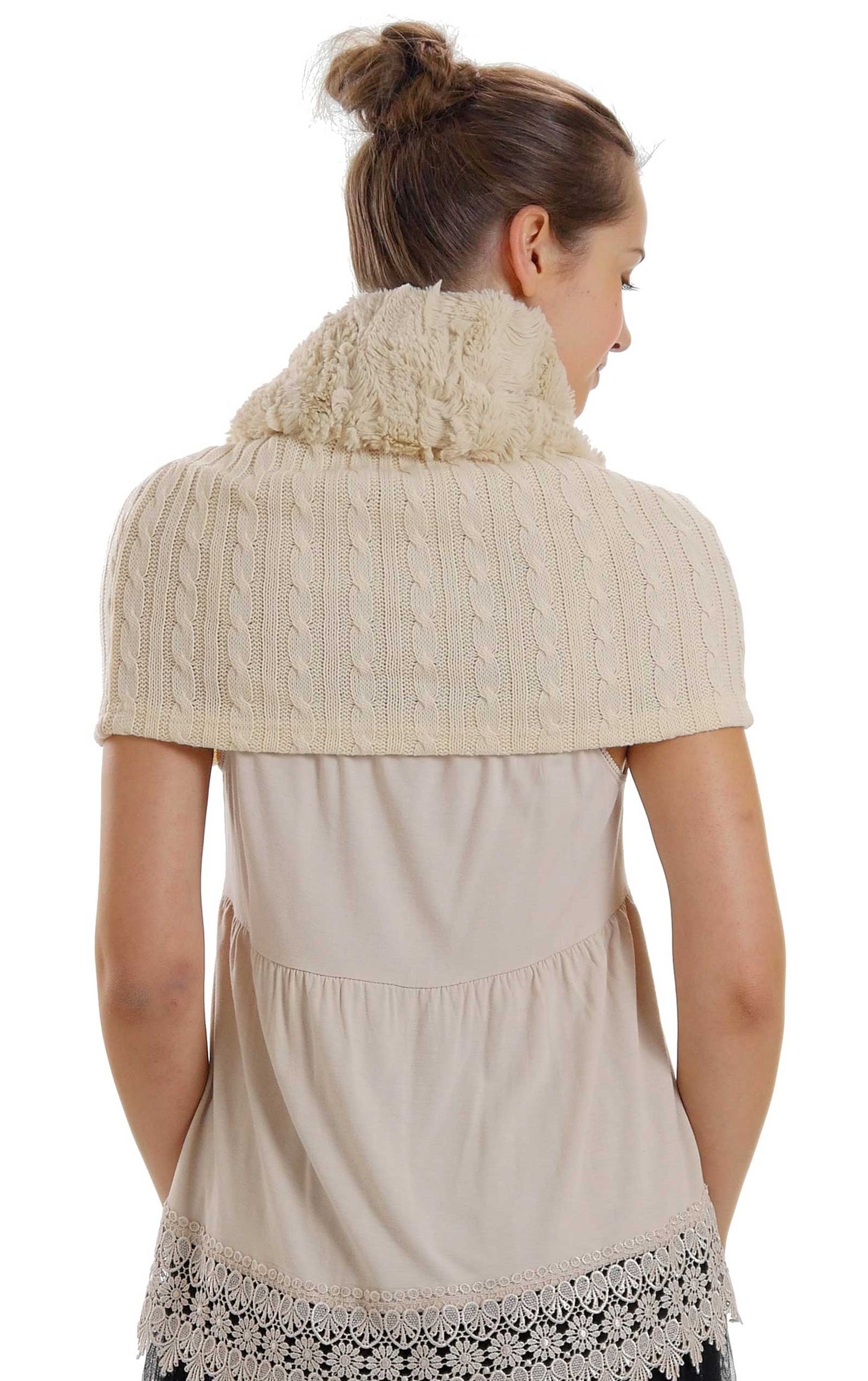Faux fur Neck Warmer with Shoulder Covered Cable Knit Capelet - Shop Lev