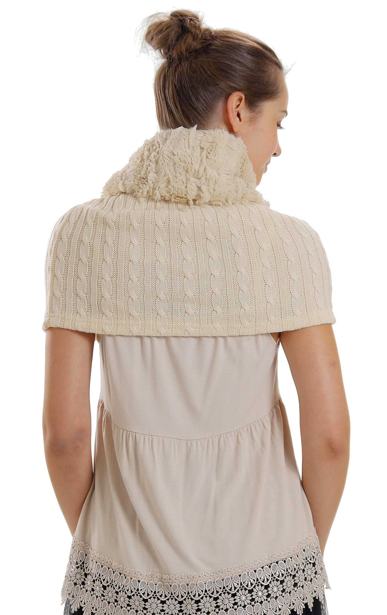 Faux fur Neck Warmer with Shoulder Covered Cable Knit Capelet - Shop Lev