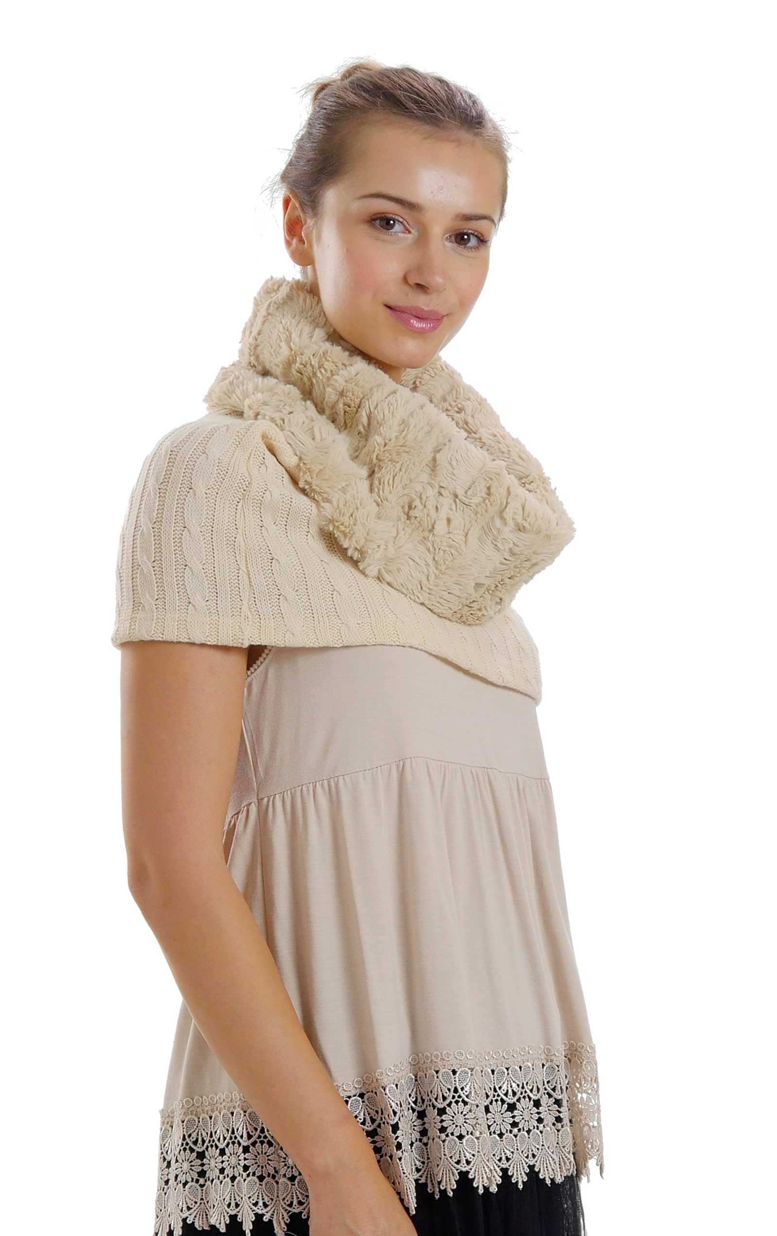 Faux fur Neck Warmer with Shoulder Covered Cable Knit Capelet - Shop Lev