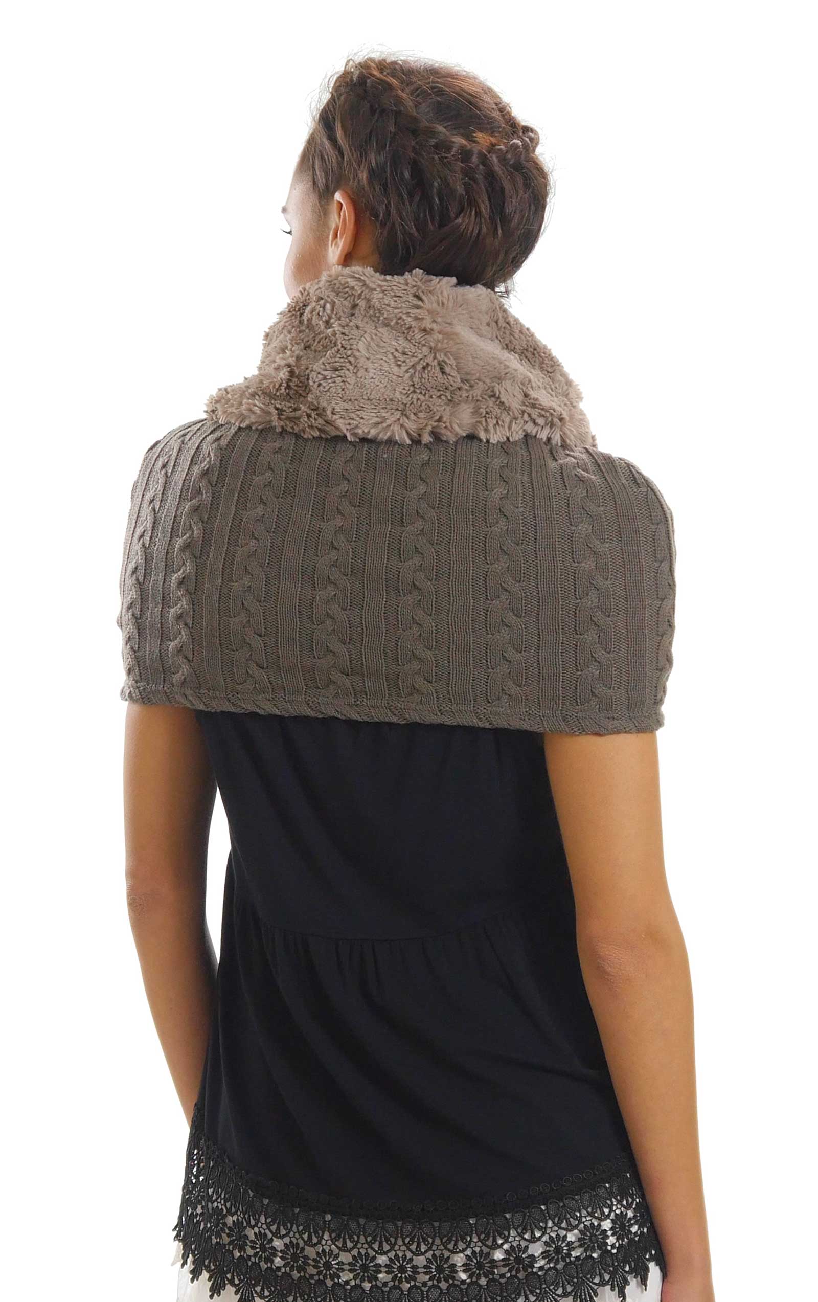 Faux fur Neck Warmer with Shoulder Covered Cable Knit Capelet - Shop Lev