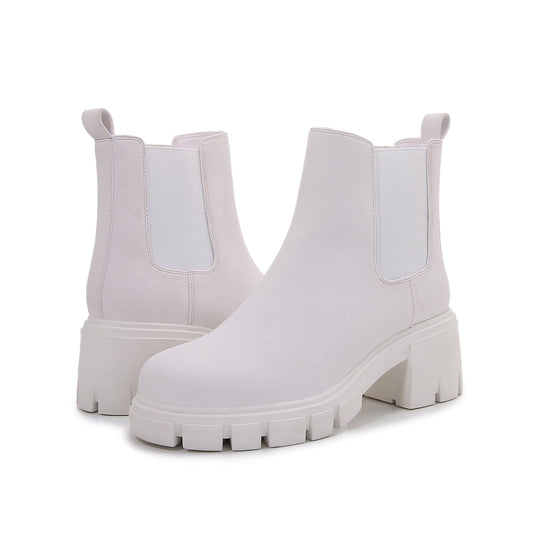Women Matte Suede Chunky Platform Chelsea Boots Ankle Booties with Elastic Gussets