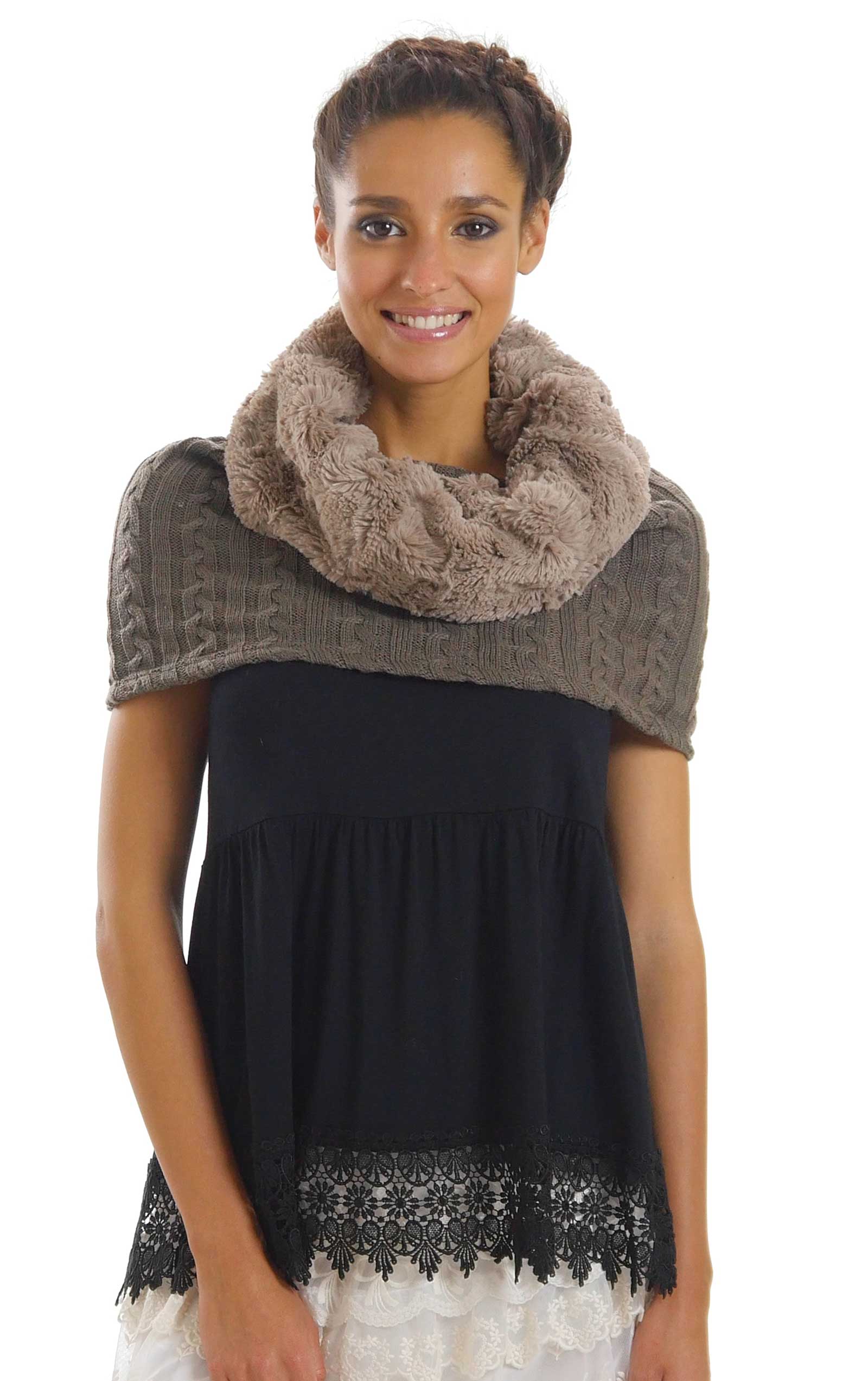Faux fur Neck Warmer with Shoulder Covered Cable Knit Capelet - Shop Lev