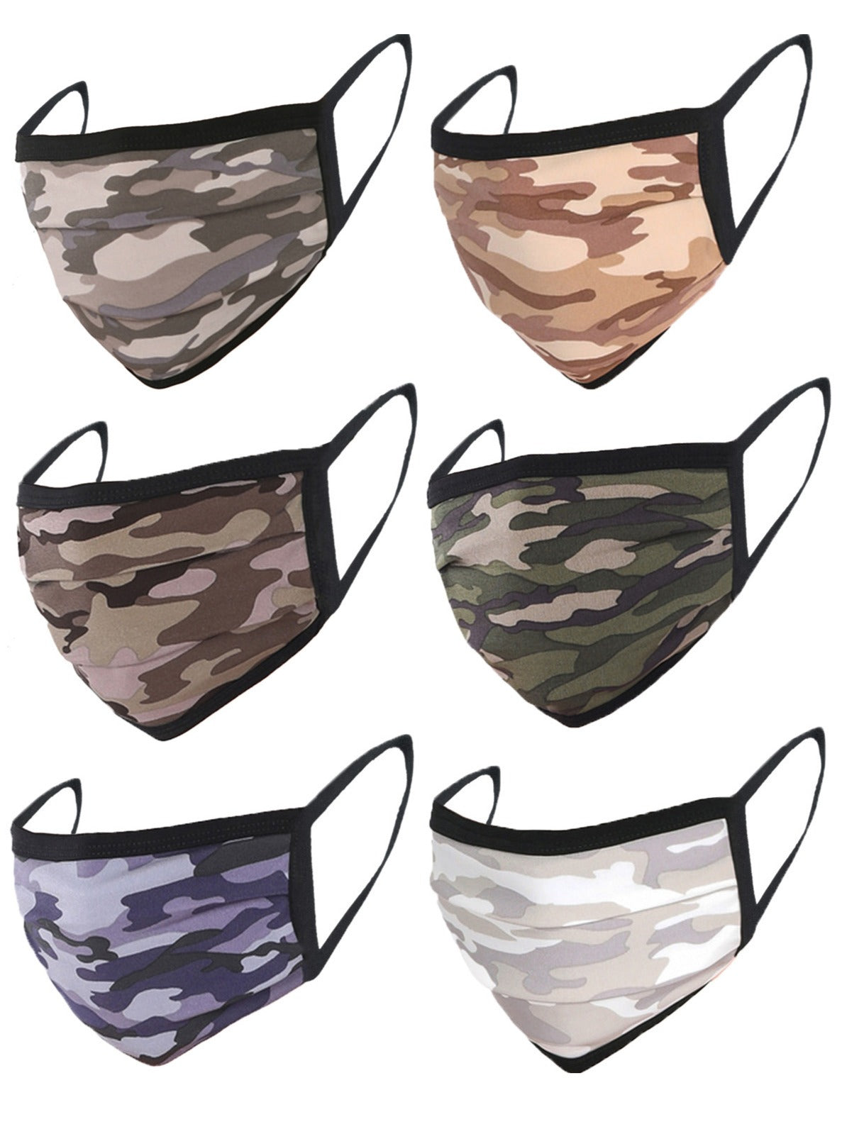 6 Pack Camo Print Washable Cotton Face Mask