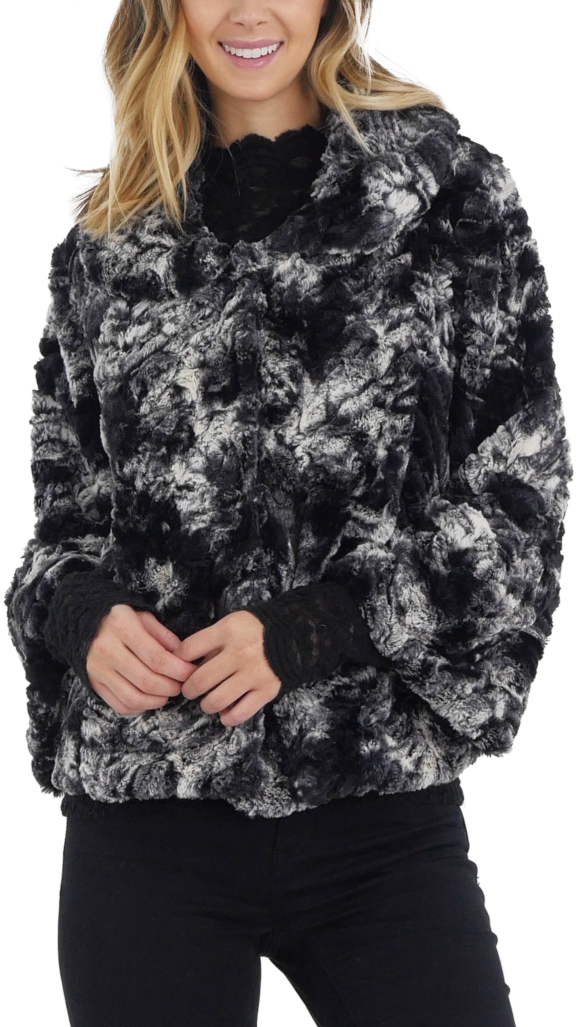 Faux Fur Tie-Dye Peter Pan Collar Jacket - Shop Lev